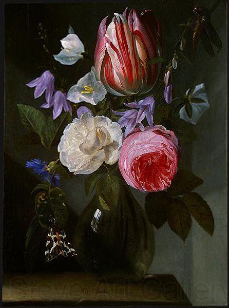 Jan Philip van Thielen Roses and a Tulip in a Glass Vase. Norge oil painting art